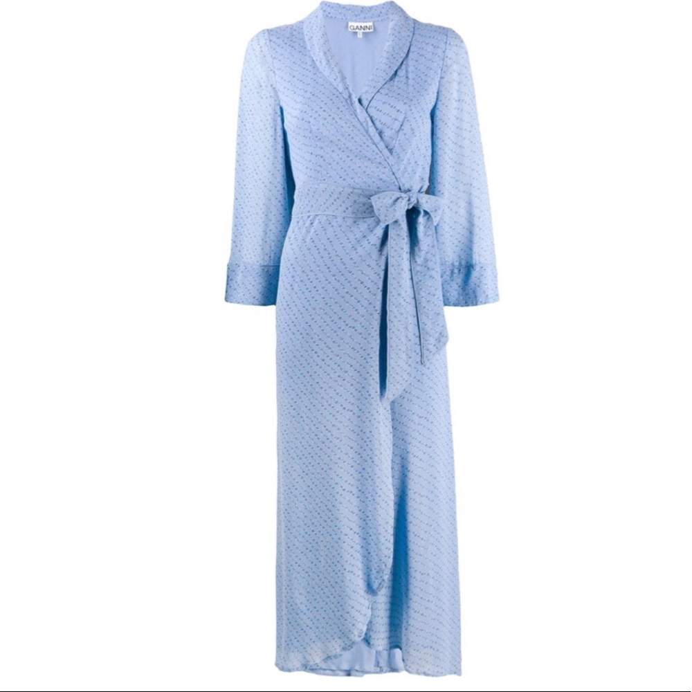 COPY - New Ganni Printed Wrap Midi Dress Light Blue